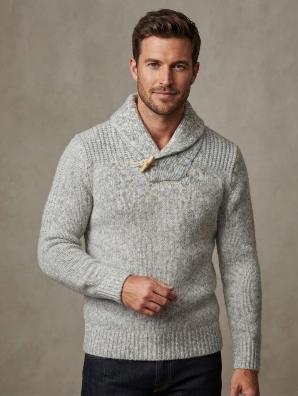 Schott Bros Sweater Mens M Grey Wool Blend Shawl Collar Pullover Toggle Loop